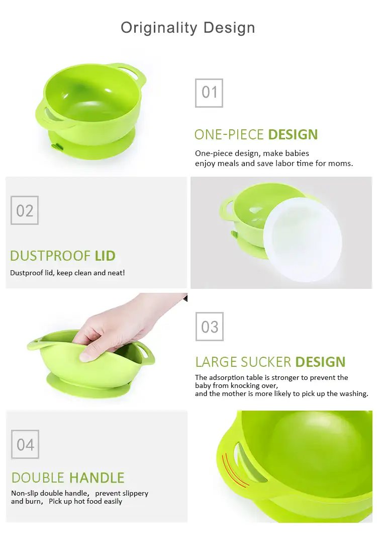 NON-SLIP BABY DOUBLE HANDLE FEEDING BOWL WITH LID